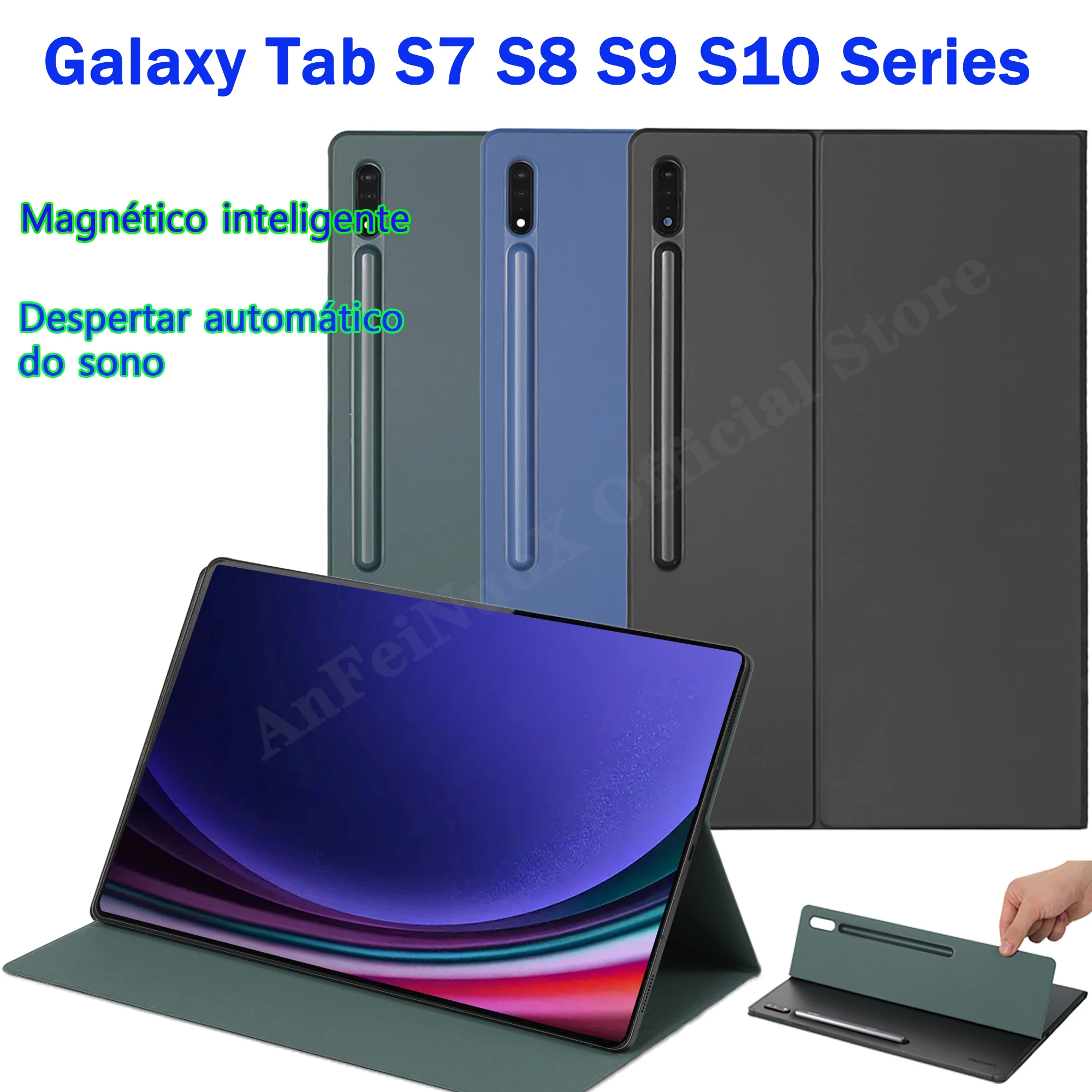 Capa Magnética com Suporte para Samsung Galaxy Tab S10 FE/S9 Plus, com Suporte para Lápis para Capa Tab S8 S7 FE, Função Auto Sleep/Wake para S10 Ultra