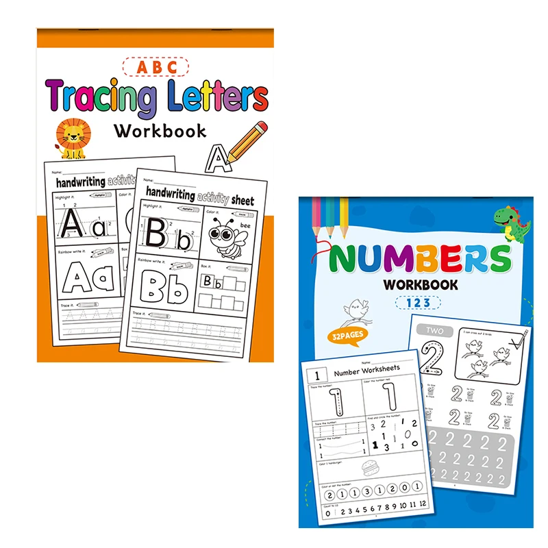 Number 0-12 / Tracing Letters A-Z Pen Control Training Letter Number Practice Copybook Cartoon Illustration Fun Activity Book