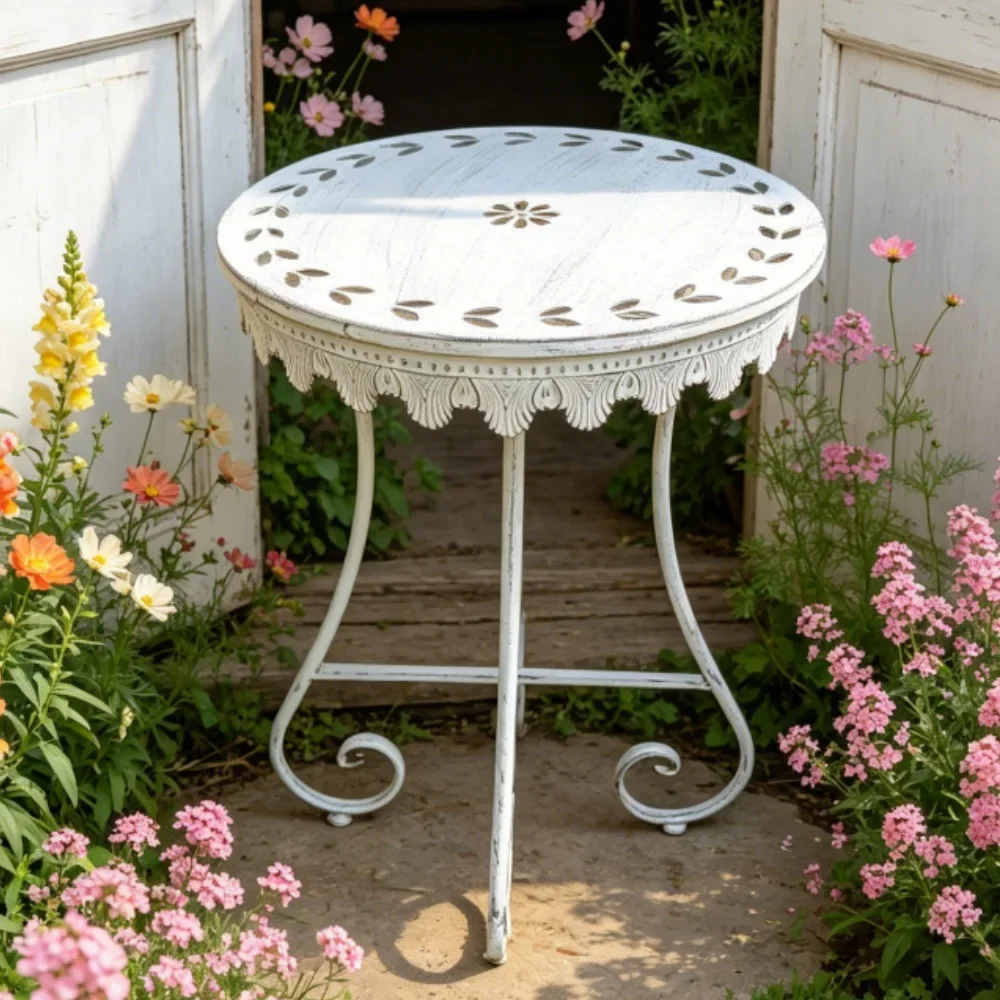 Foreign trade cross-border explosion Villa courtyard French retro old lace edge round flower stand edge coffee table small