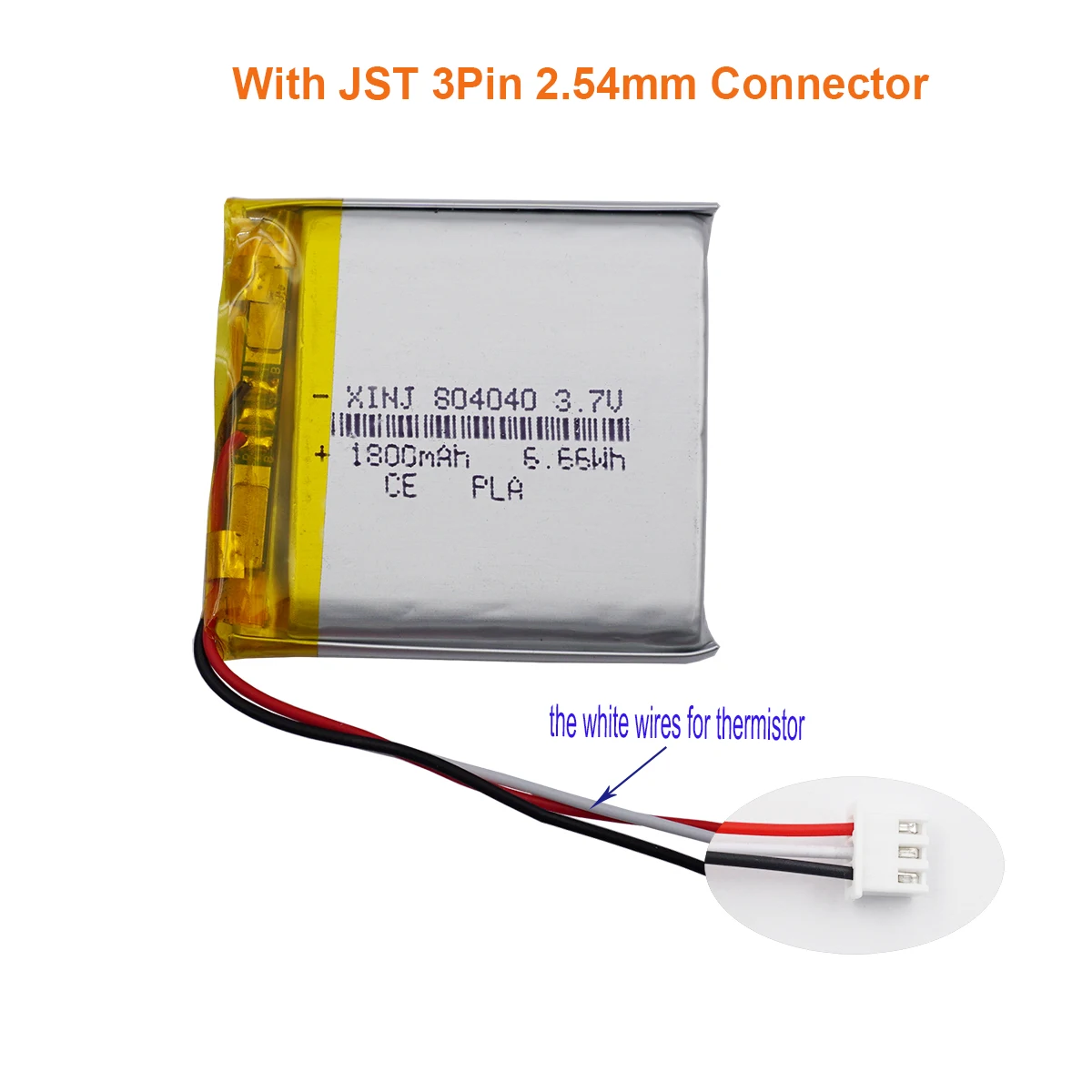3,7 V 1800 mAh 6,66 Wh Li-Polymer-Li-Akku 804040   Lipo 3Pin JST 2,54 Stecker Thermistor NTC 3 Drähte für GPS DashCam Tablet PC