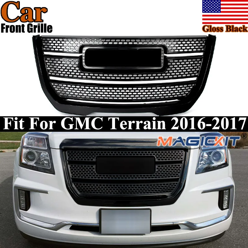 

For GMC Terrain 2016-17 Denali Front Bumper Racing Grille Upper Grill Glossy Black Trim Air Inlet Mesh Grills Front Hood Grille