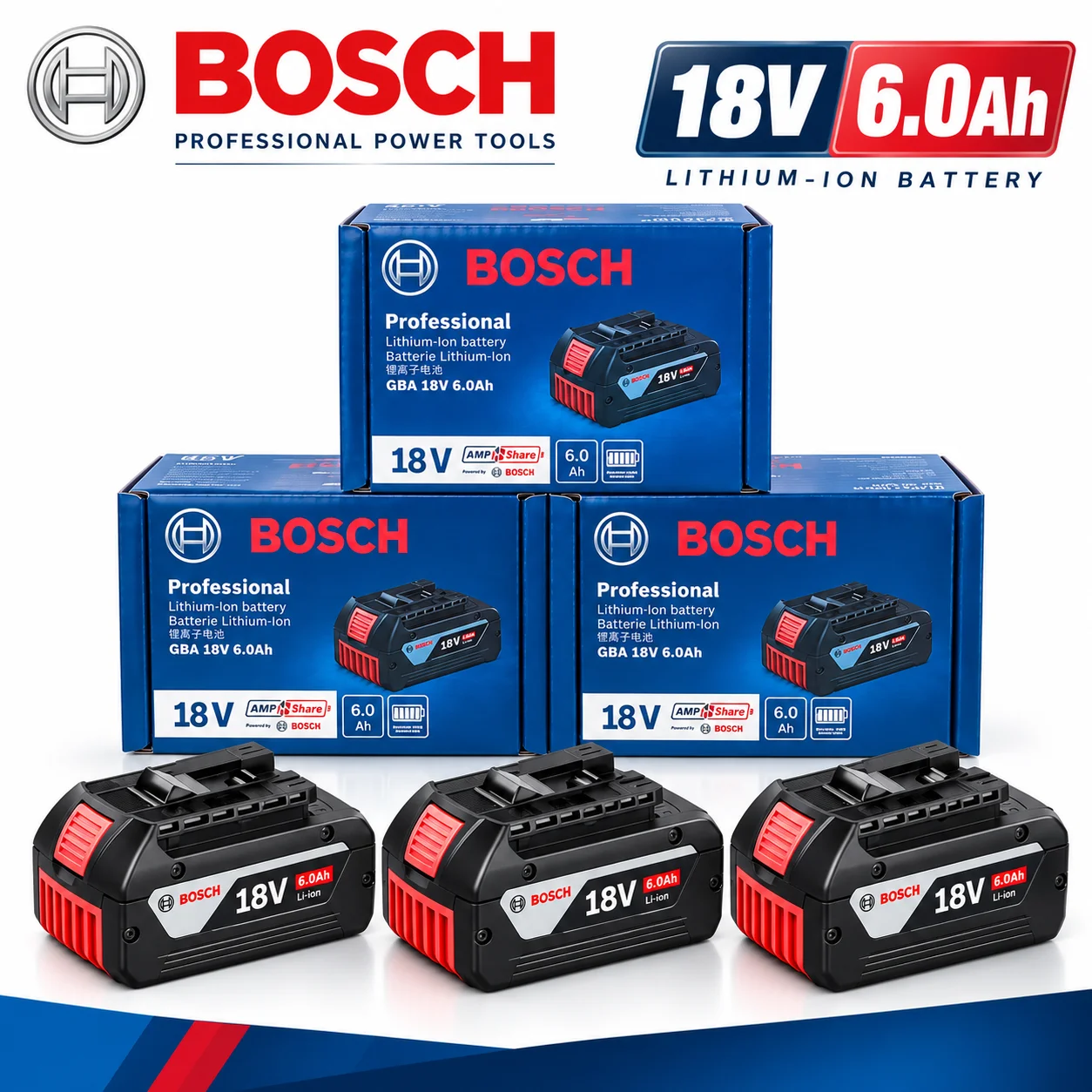 Bosch 18V 6.0Ah Lightweight Compact Genuine Battery for DIY Home Repair Fits BAT609G BAT610G GSR18V-LI Tools