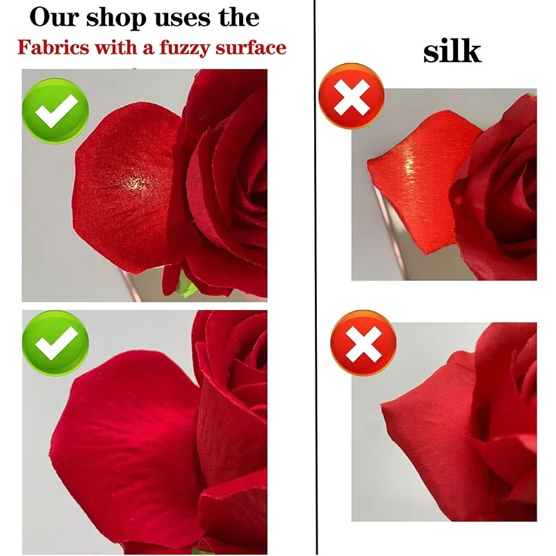 30 Pcs Velvet Rose Artificial Flowers with Long Stems Real Touch Fake Silk Roses Florals for Wedding Bouquet Party Home Decor