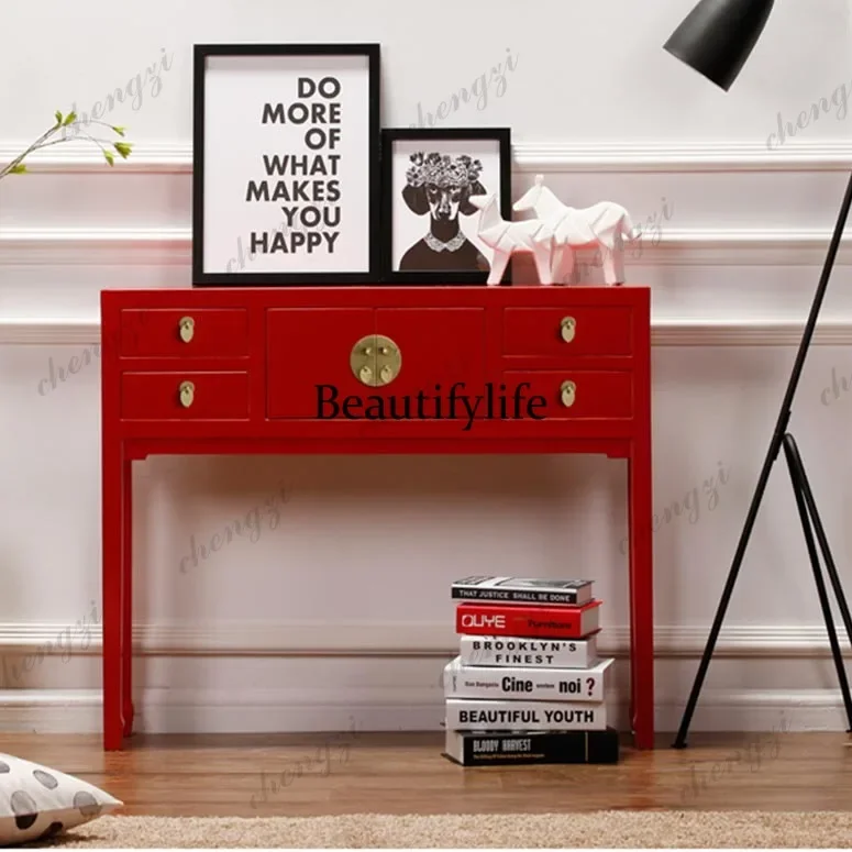 A178   European solid wood modern simple entrance cabinet, white corridor table against the wall when entering the door