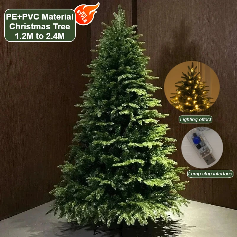 

Artificial Christmas Tree PE+PVC Encryption with LED Lights Large Christmas Home Decoration New Year Christmas Tree 1.2m to 2.4m
