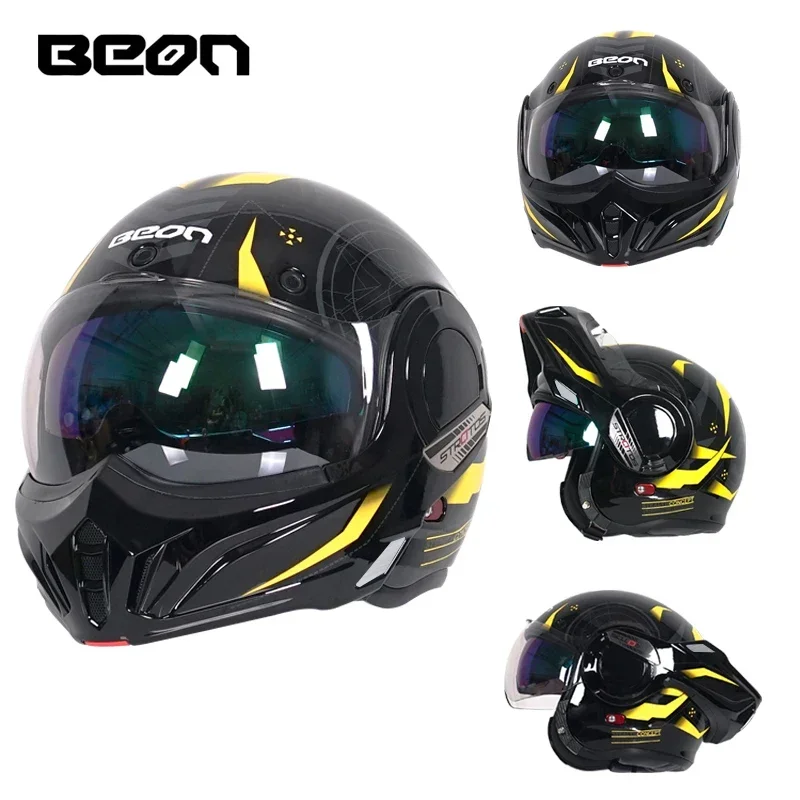 BEON-casco de motocicleta con tapa trasera para hombre y mujer, casco completo de motocicleta antiniebla para invierno, certificación ECE para todas las estaciones