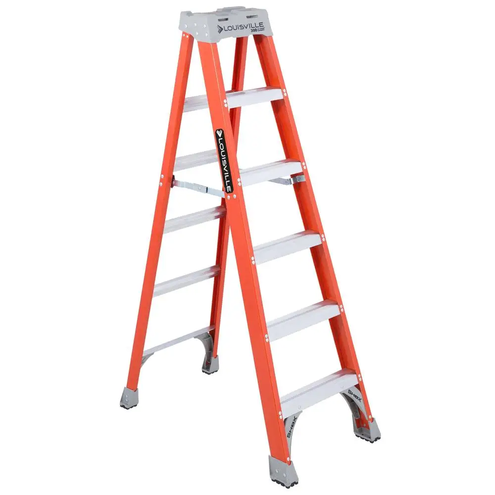 6-Foot Non-Conductive Fiberglass Step Ladder 300-Pound Load Capacity Slip-Resistant Safety ANSI/OSHA approved 12