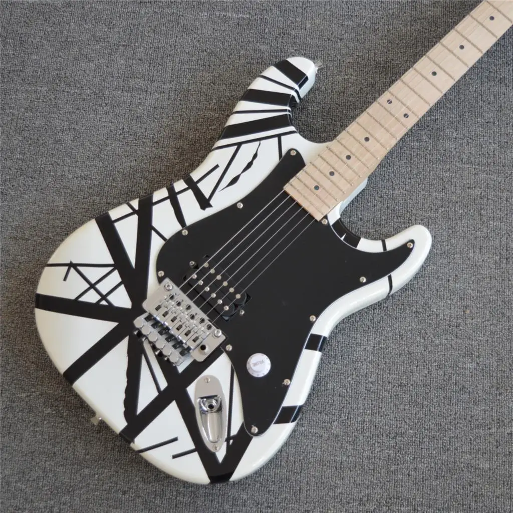 Black and White Stripe Electric Guitar,2021 New Tremolo Bridge Solid Wood Guitarra with Maple Fingerboard