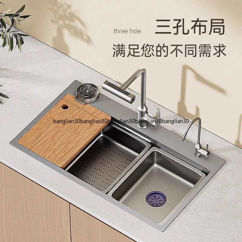 Kitchen Sink Large Single Slot Honeycomb Thickened Stainless Steel Kitchen Vegetable Basin Bowl Table Middle and Lower Basin
