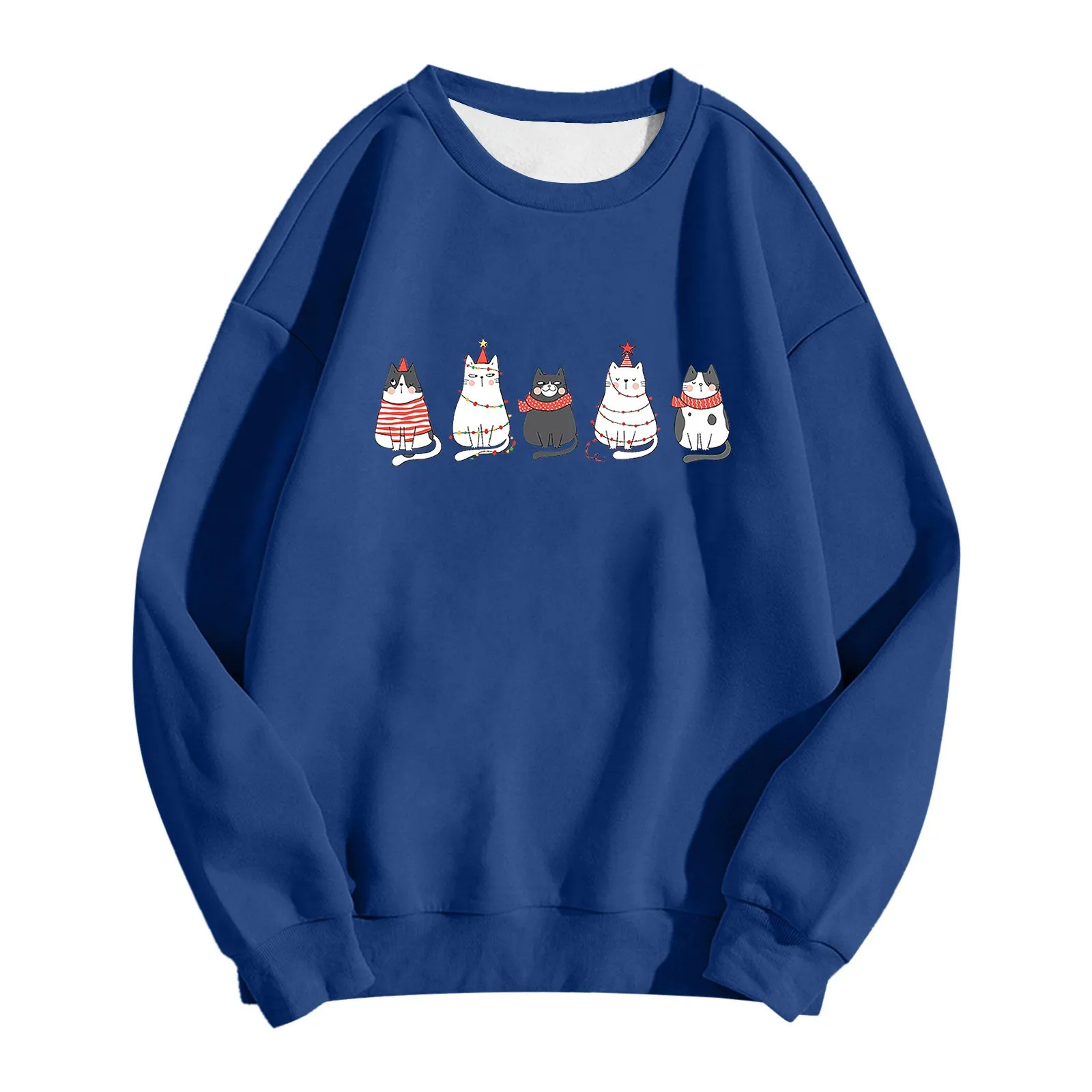 Christmas Sweatshirt Christmas Cat Merry Christmas Hoodie Cat Lover Sweater Cute Cat Cewneck Sweatshirts Gift for Mom y2k Cloth