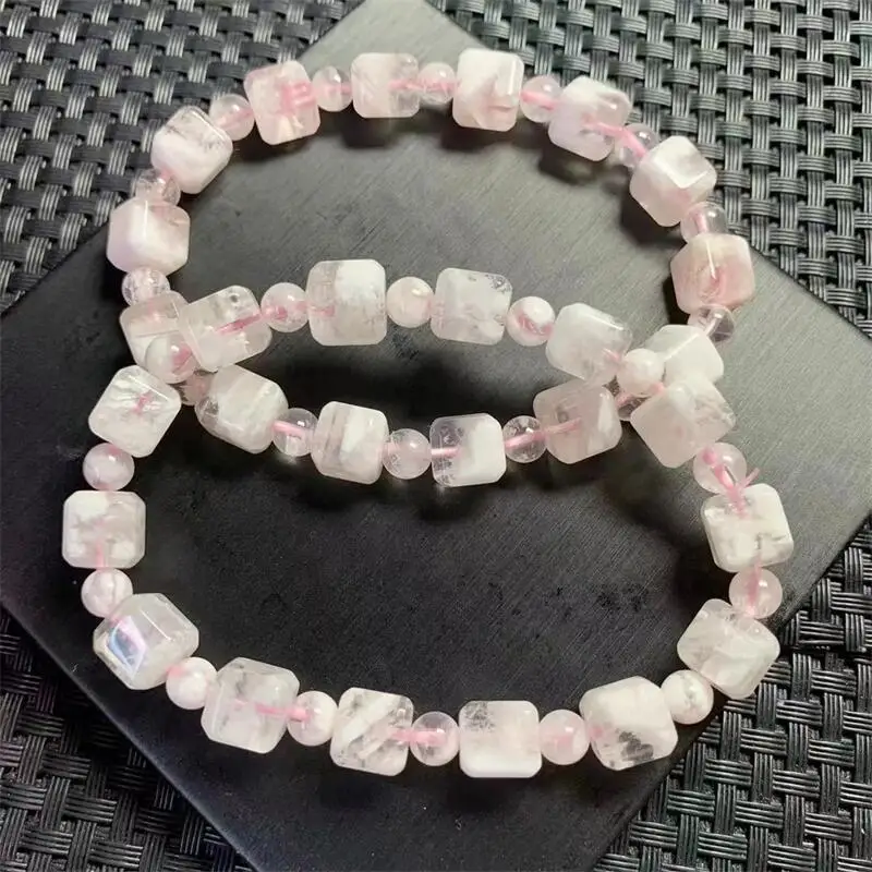 8MM Natural Snowflake Garden Quartz Cube Bracelet Handmade Crystal Quartz Jewelry Stretch Bangle Children Birthday Gift 1PCS