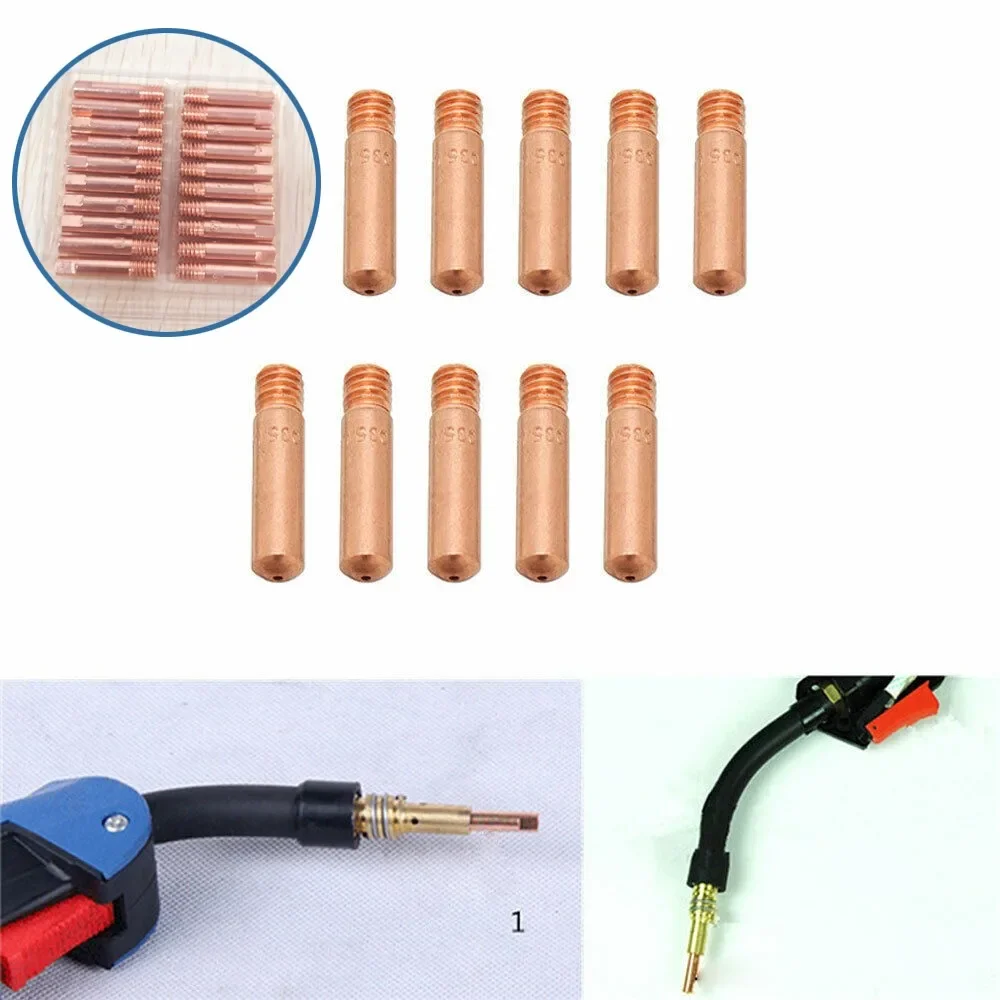 Efficient and Reliable Welding Supply, Set of 10 MB15 (M6) MIG Welding Contact Tips, 0 8mm Flux Cored Wire, Length 25mm