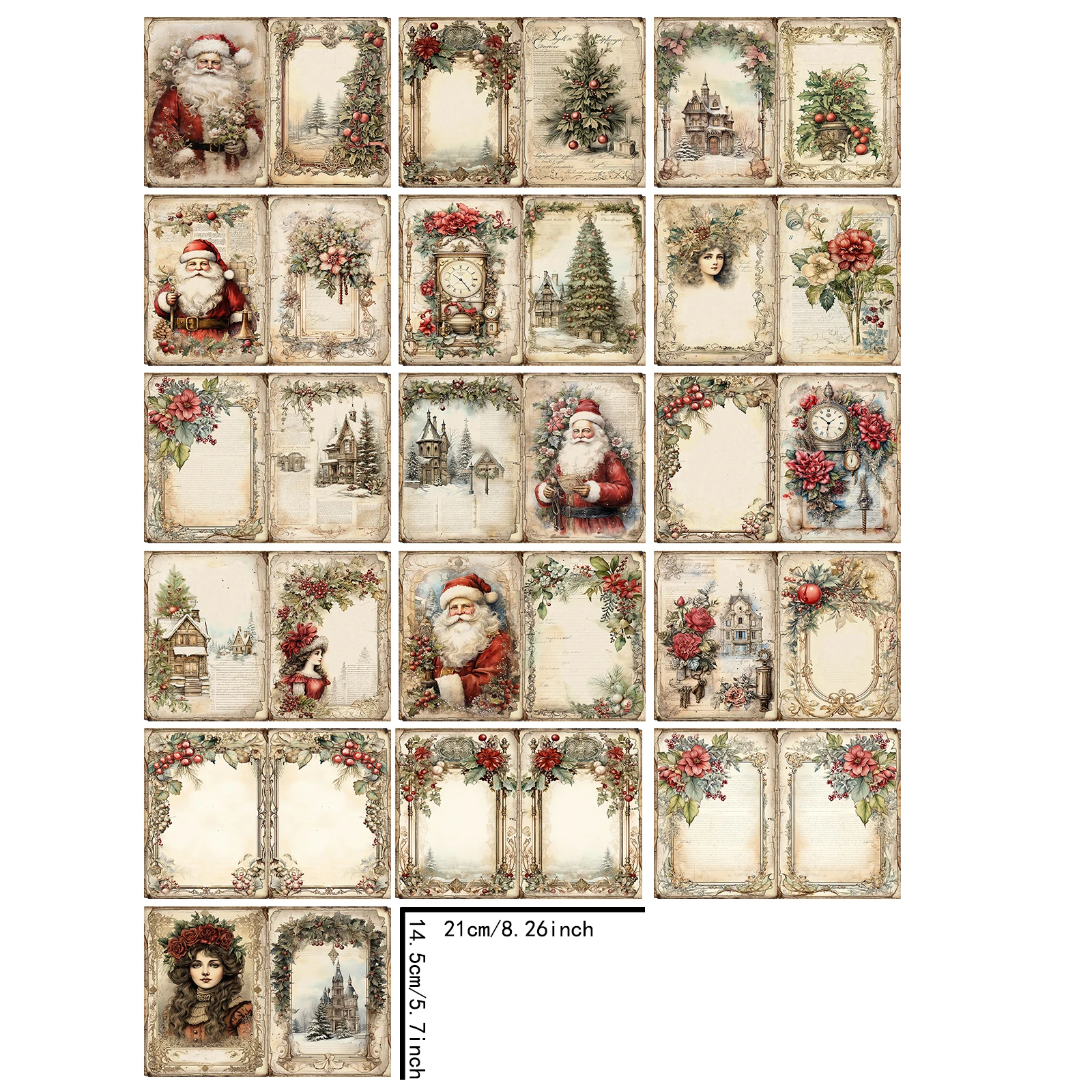 16 Sheets A5 Size Retro Victorian Santa Christmas Tree Holly Berry Girl House Vintage Grunge Journal Planning Scrapbooking