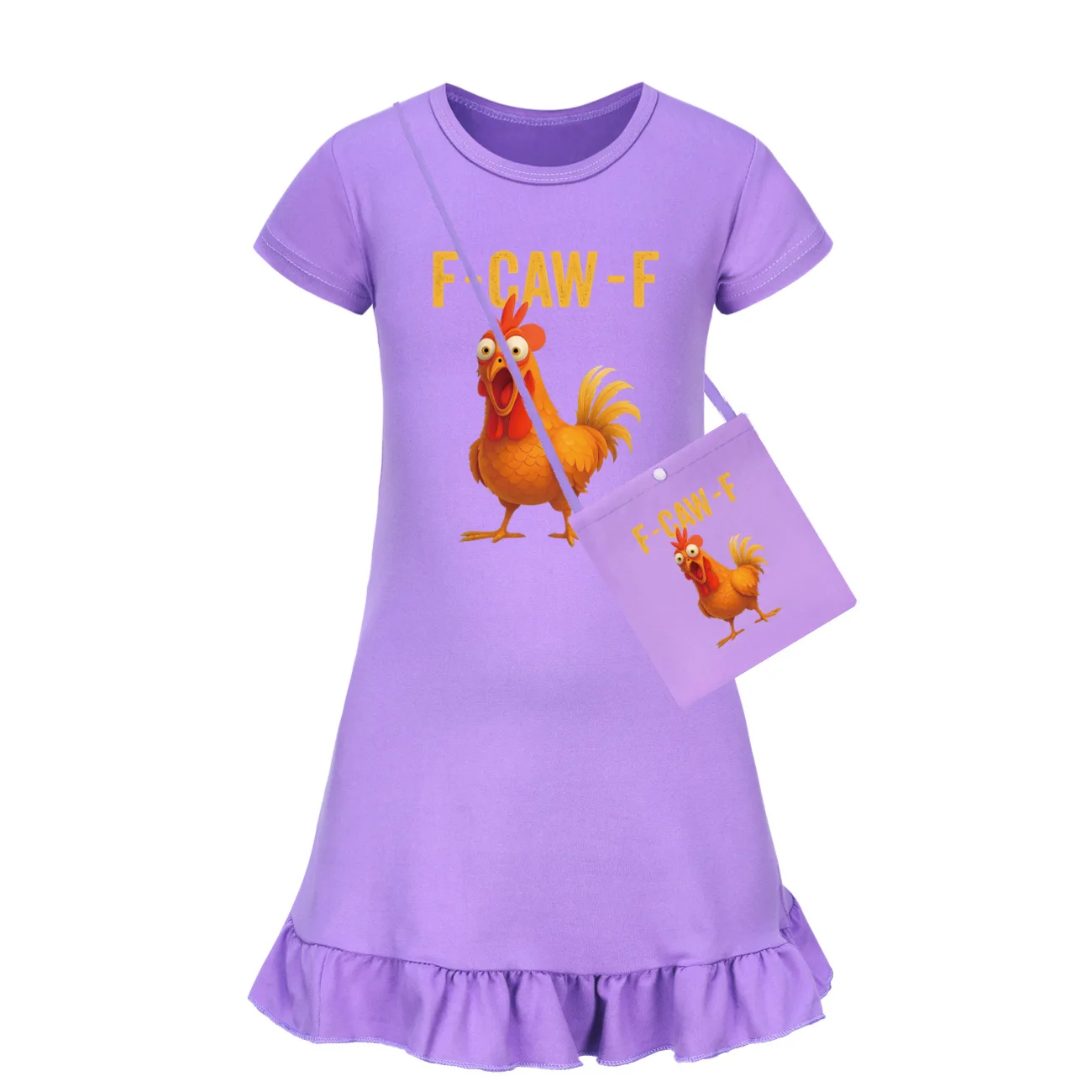 Girls Sleepwear Game Dresses Ice Silk Home Dress F-Caw-F Funny Chicken Big Girls Clothes Children Ruffle Dress Sleepwear5057