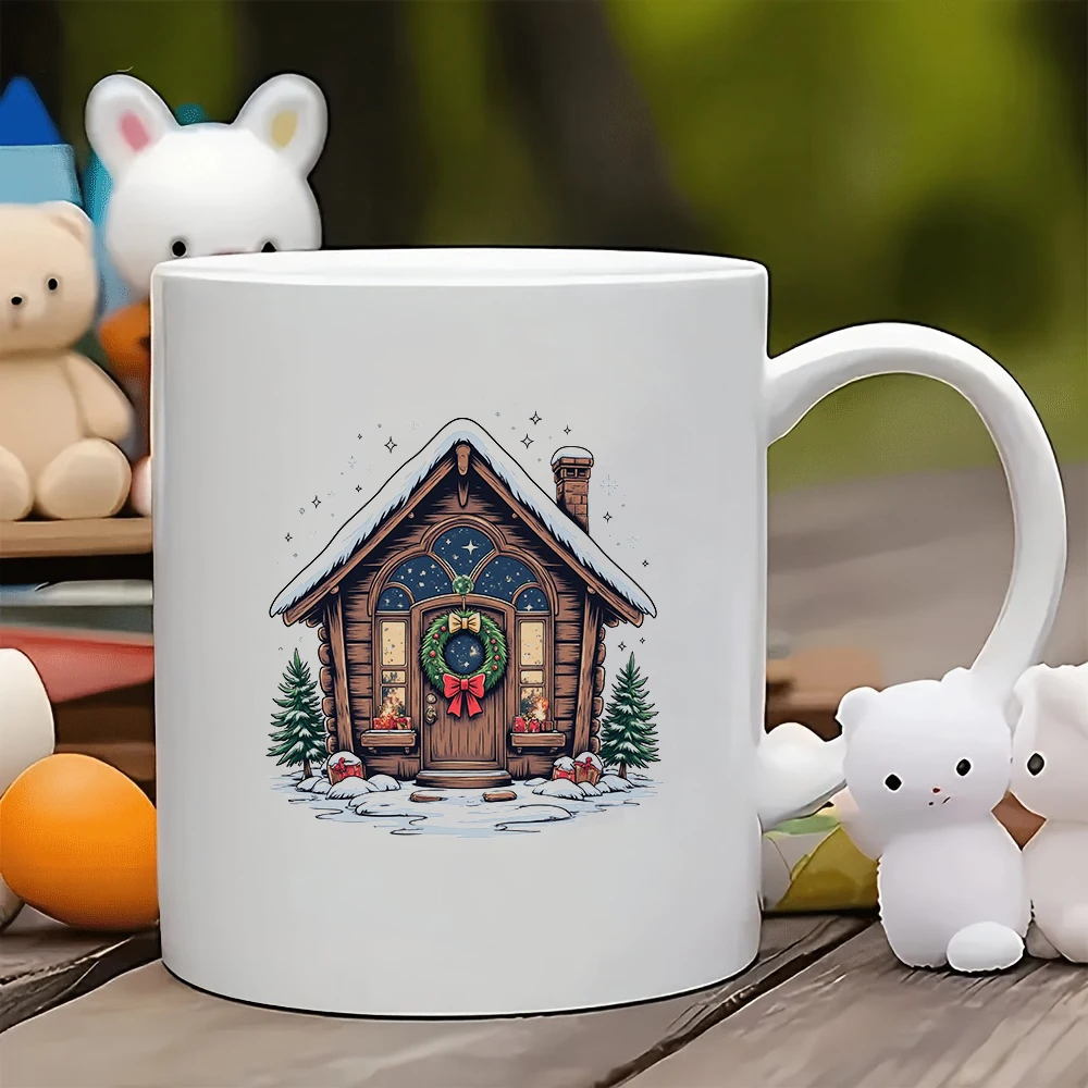 

11oz cartoon style Christmas cottage mug Cozy family cup Office coffee mug Creative holiday gift set