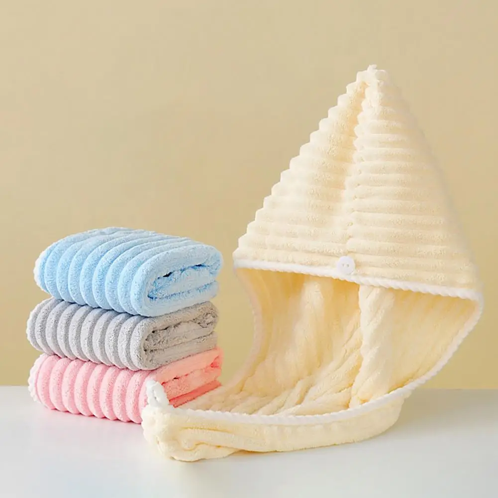 Super Absorbent Hair Drying Fleece Hair Towel Wrap with Button Quick Dry Absorbent Turban Thick Hair Drying Cap for Long for Wet
