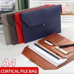 Business Leather File Bag A4 Folder Package Thickened Data Rope Buckle Waterproof Multi-function Clamping