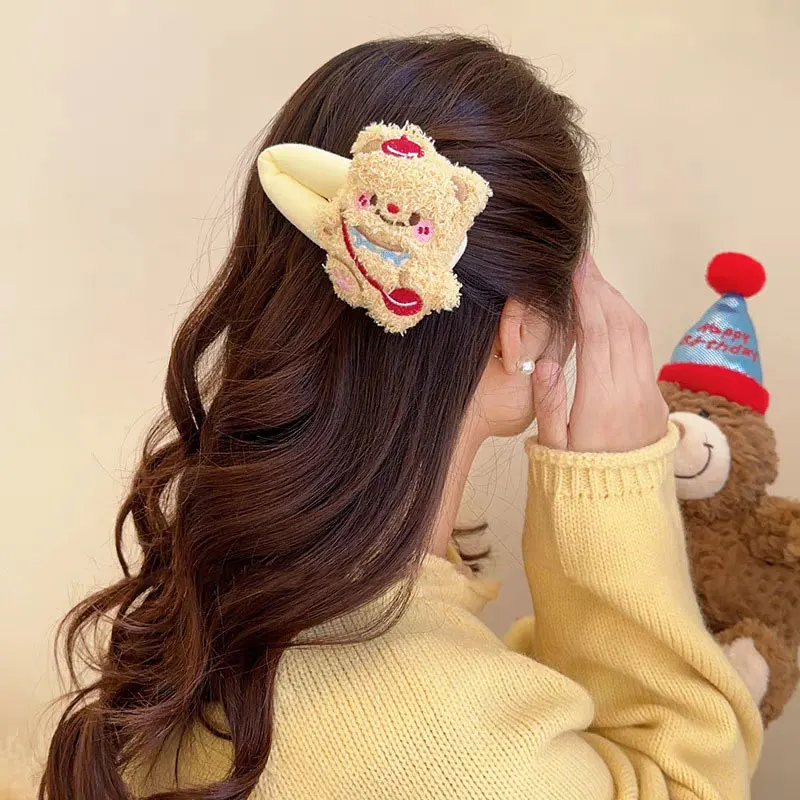 

Plush Bear Women's Hair Clip Cute Sweet Style Fashionable Hair Card Party Gift Vacation Side Clip Women's Hair Accessories