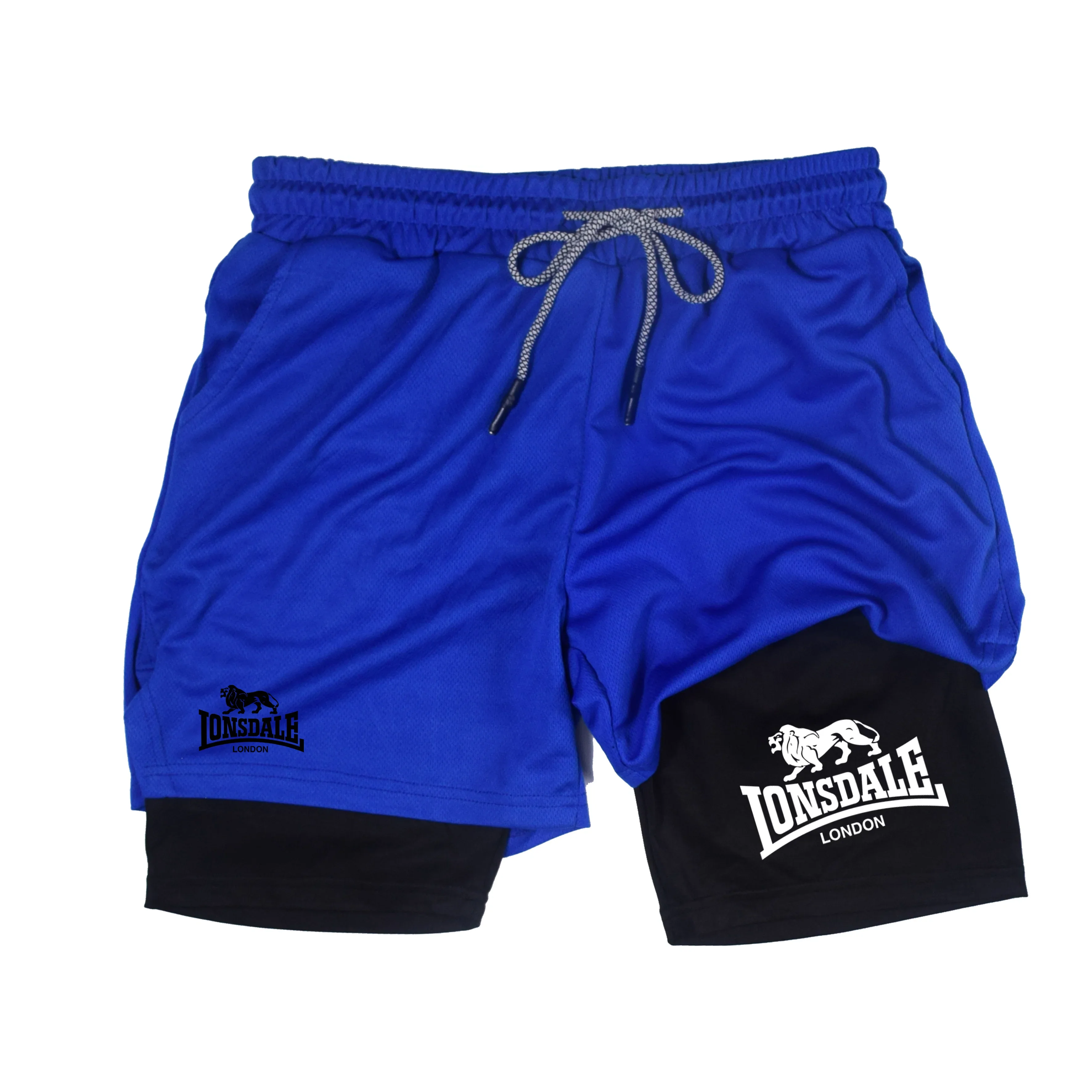 2 in 1 Running Shorts Men Workout Lonsdale Compression Shorts with Phone Pocket Towel Loop Summer Sport Athletic Activewear image 5