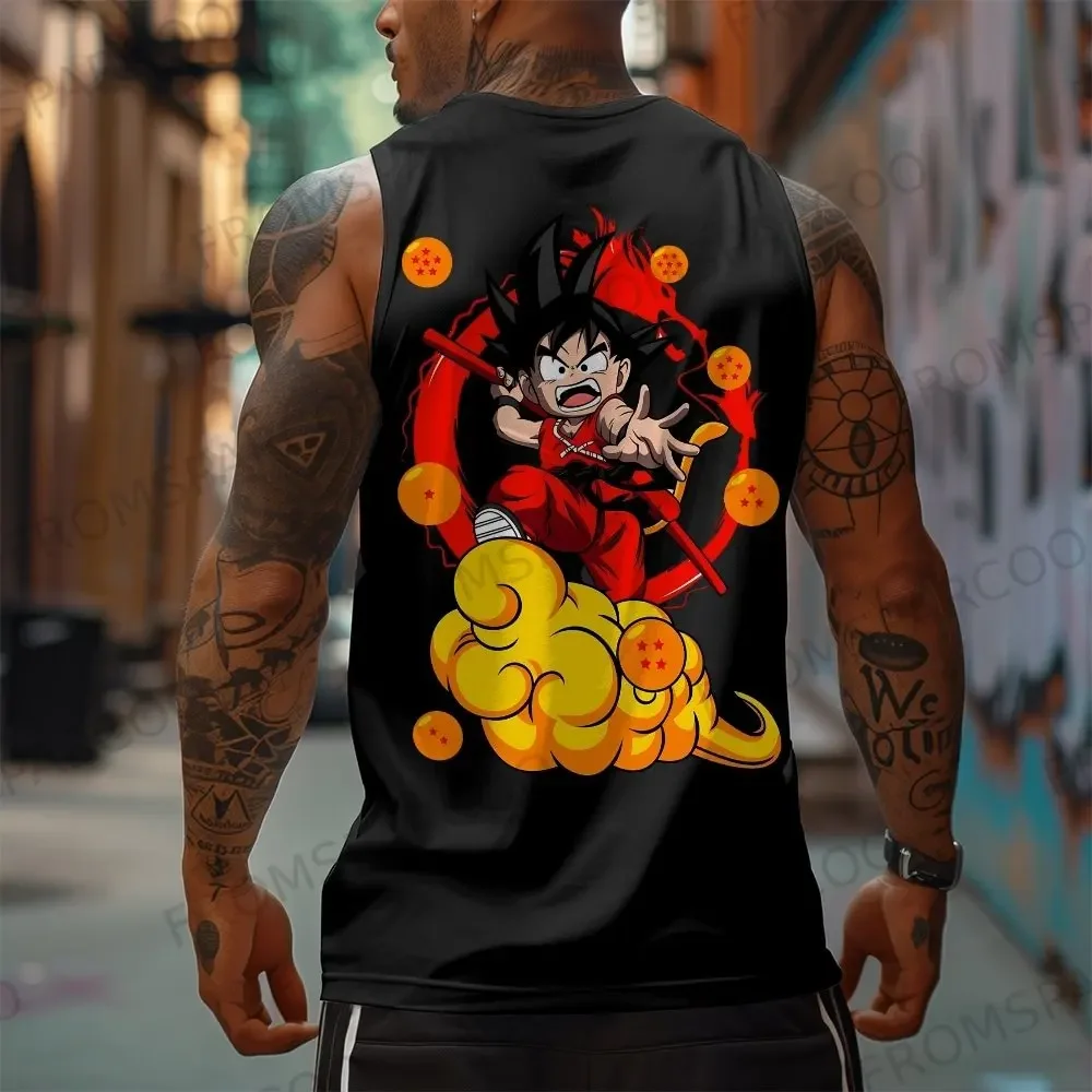 Koszulka bez rękawów z nadrukiem Dragon Ball Anime Goku, czysta bawełna, odzież sportowa na siłownię, luźna, męska, letnia, modna, top/topina, 2025