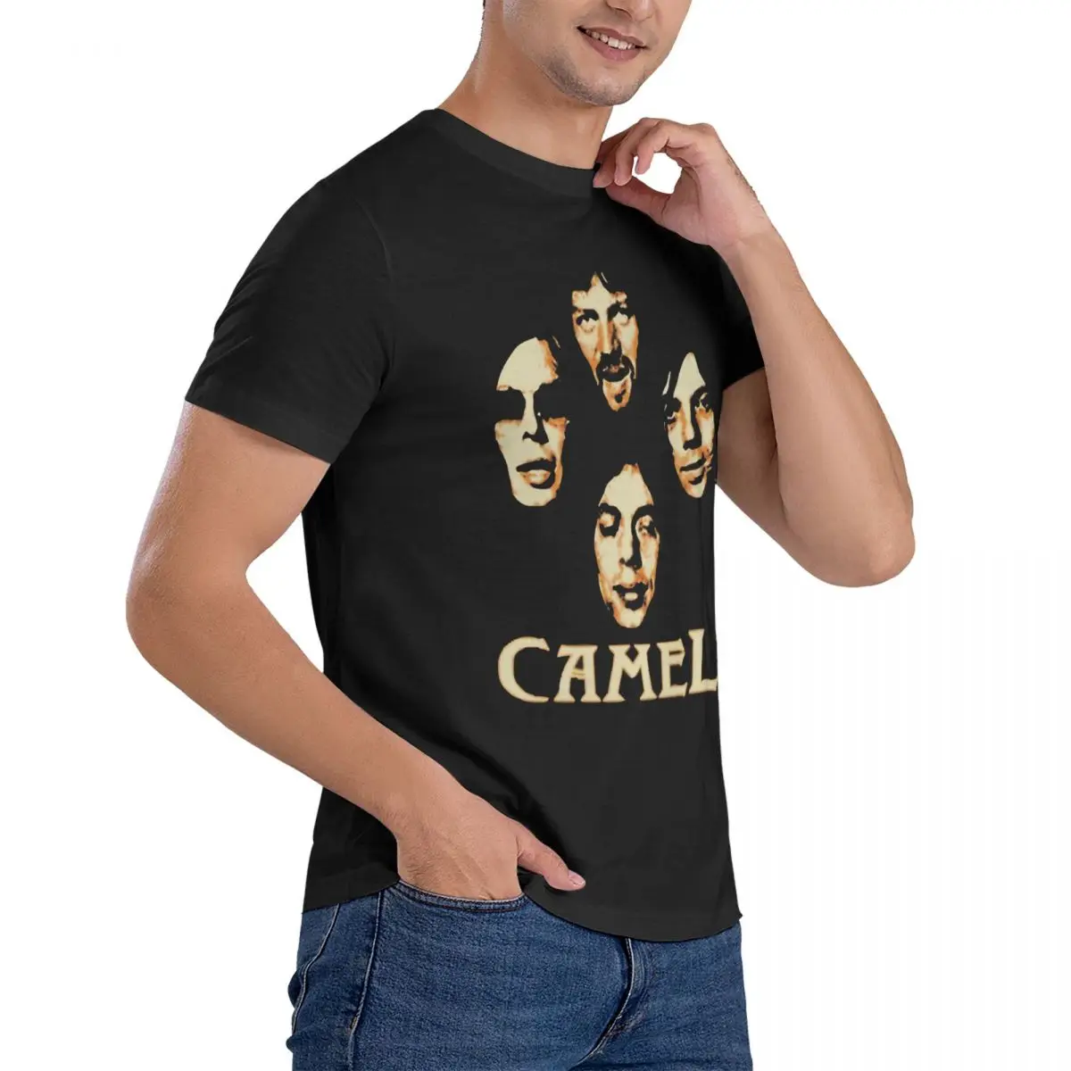 Men\'s Band T Shirt Camel 100% Cotton Clothes Funny Short Sleeve Crewneck Tees Graphic T-Shirt