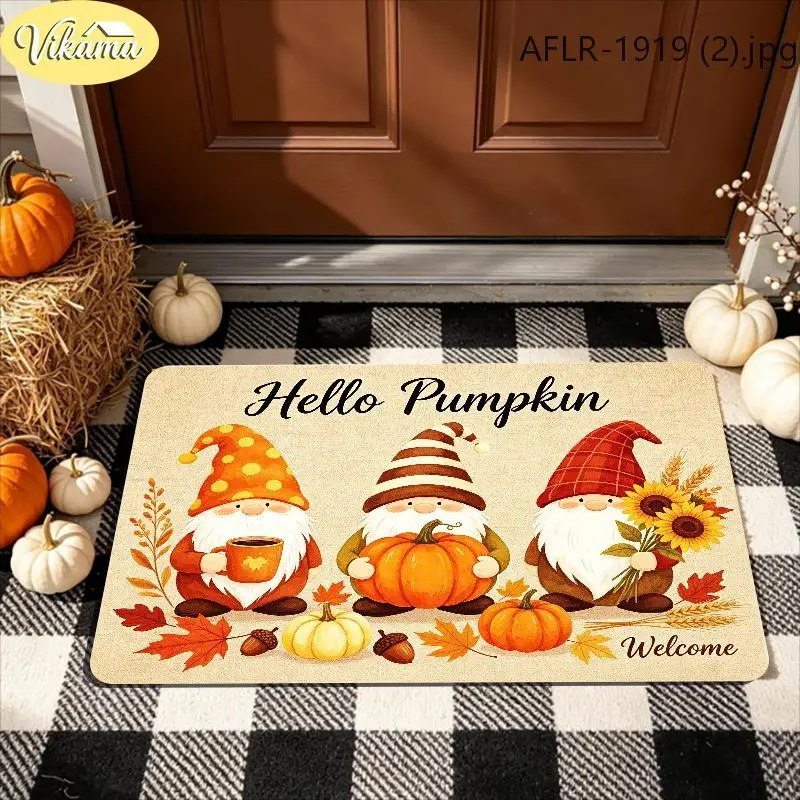 VIKAMA Fall Welcome Doormat Pumpkin Wreath Maple Leaves Acorns Autumn Entryway Rug Front Porch Thanksgiving Decor