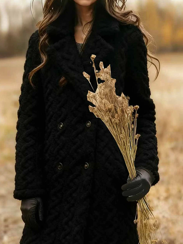 

Модное тонкое пальто с длинными рукавами и лацканами, осень-зима, новое однотонное теплое пальто, повседневное жаккардовое женское пальто из кораллового флиса