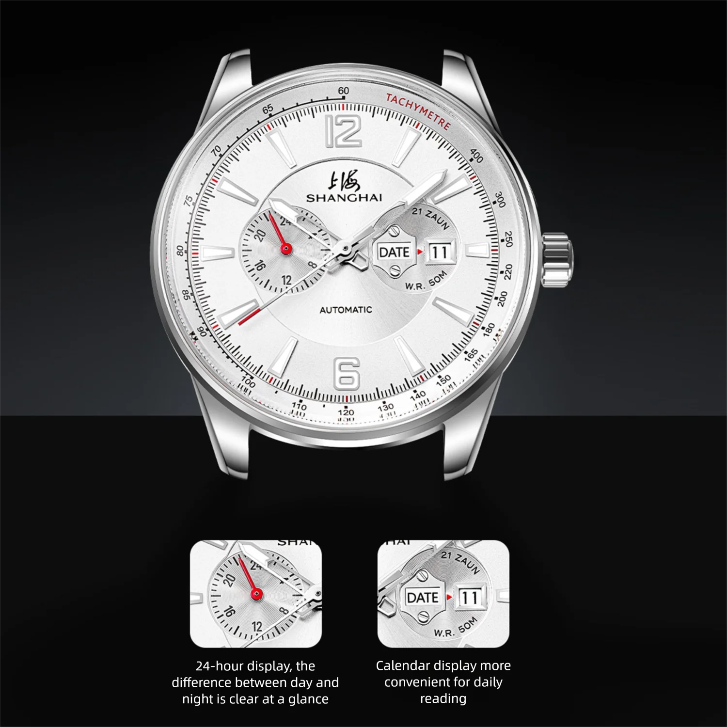 2025 Шанхайские мужские часы, автоматические механические часы, многофункциональные часы с календарем и неделей, сапфировые водонепроницаемые мужские часы 6027