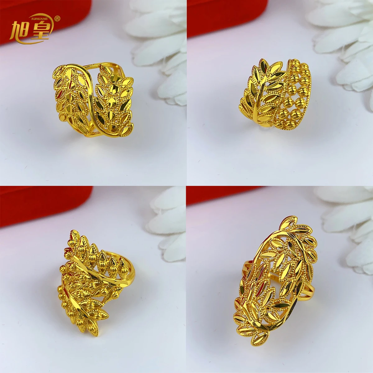 NEW Dubai Gold Color Big Finger Rings for Women Resizable Arab Ethiopia Wedding Jewelry African Party Gift Nigerian Jewellery