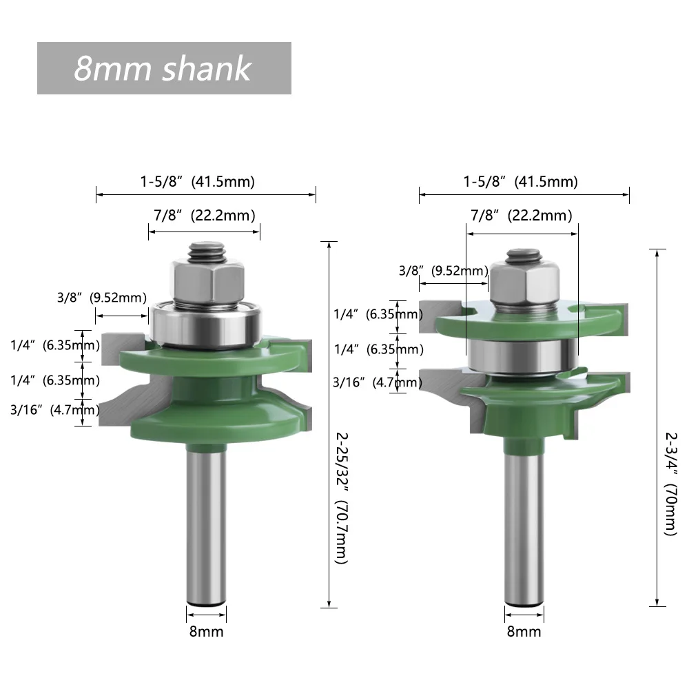 3PC/Set 8MM Shank Milling Cutter Wood Carving Cabinet Rail Stile Tenon Router Bit Set Door Cabinet Panel Raiser Ogee Wood Cutter