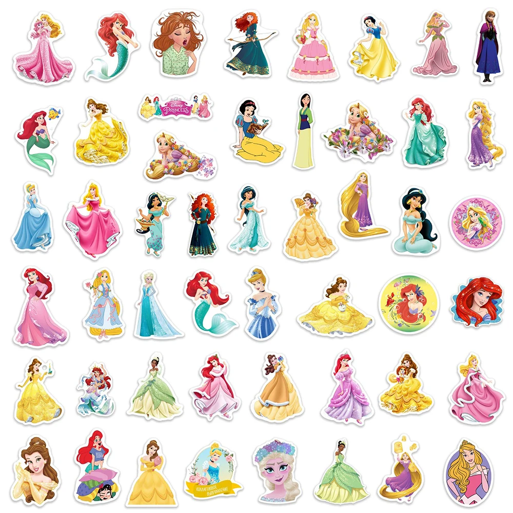 10/30/50PCS Cute Princess Stickers Toy For Kids PVC Waterproof Luggage Laptop Notebook Guitar Suitcase Car Disney Cartoon Decals