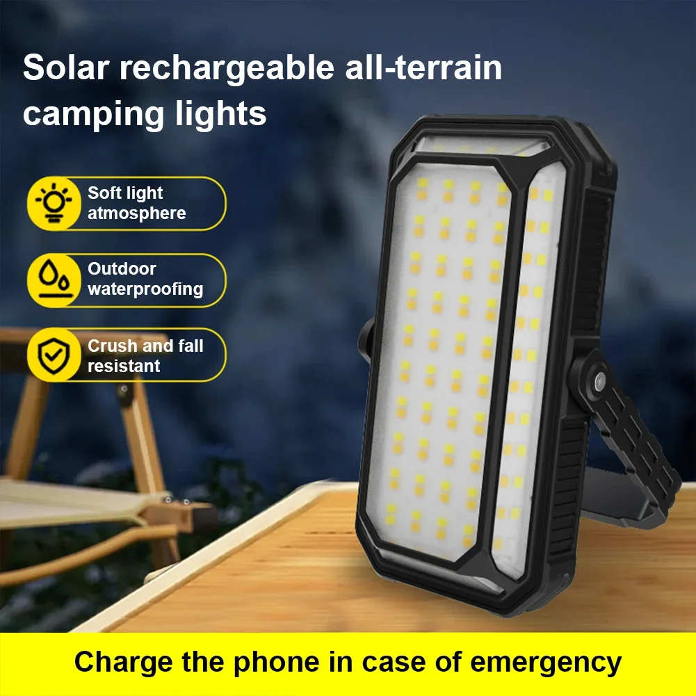 D2 Solar Emergency Work Light Powered Flashlight Lantern Type-C Charging Handheld Camping Waterproof Power Bank for Power Outage