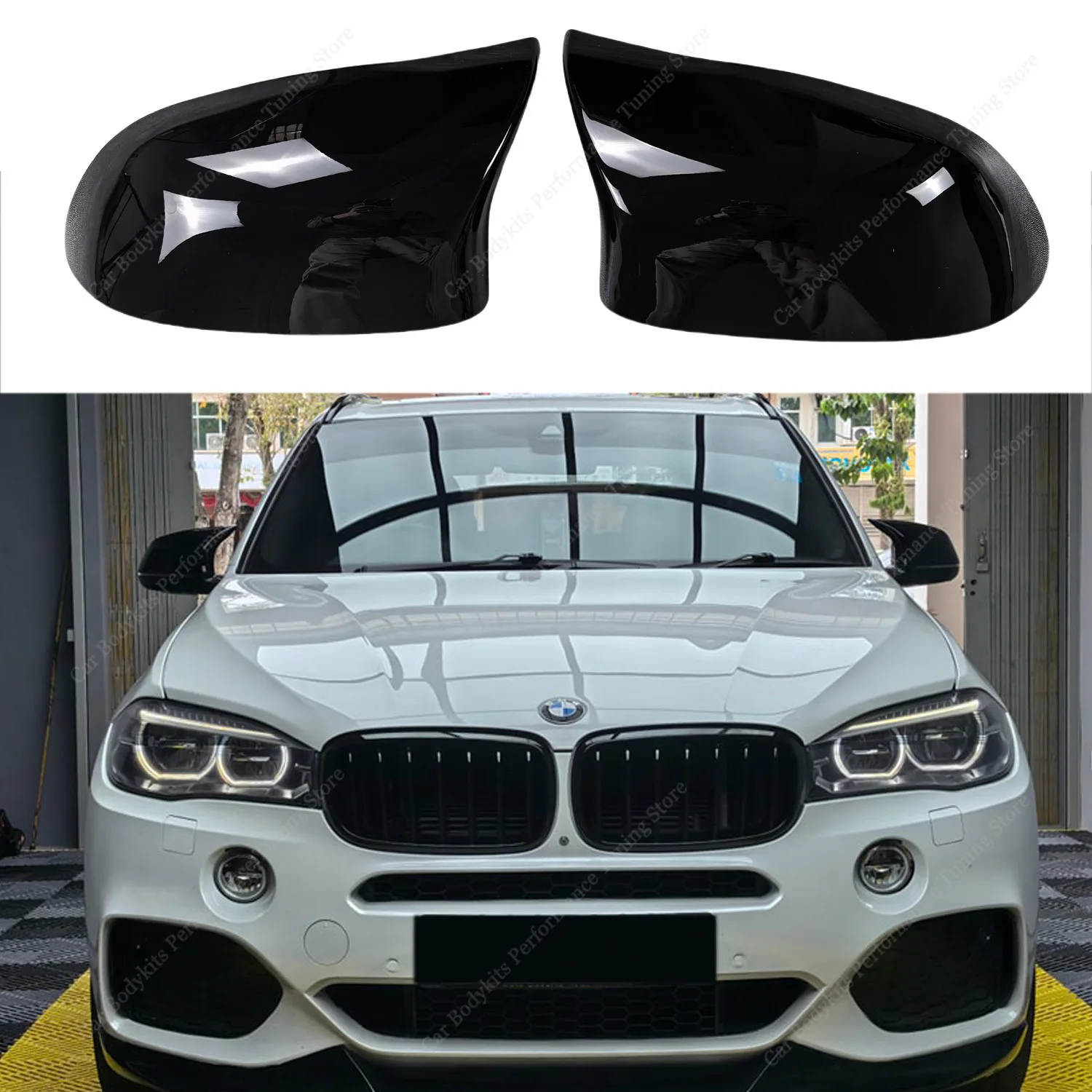 2pcs M Style Gloss Black Rear View Mirror Cover Caps Trim Shell Frame For BMW X4 F26 X5 F15 X6 F16 35i 28i 30d 25d 50i Bodykits
