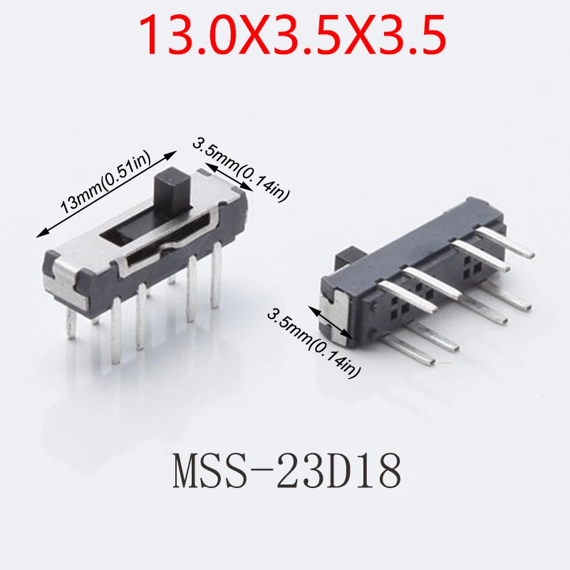 10PCS MSS-23D18 8Pin DIP Mini Slide Switch 3Position Micro Toggle Switch 2P3T 13x3.5X3.5mm H=2/3/4mm Horizontal Slide Switch