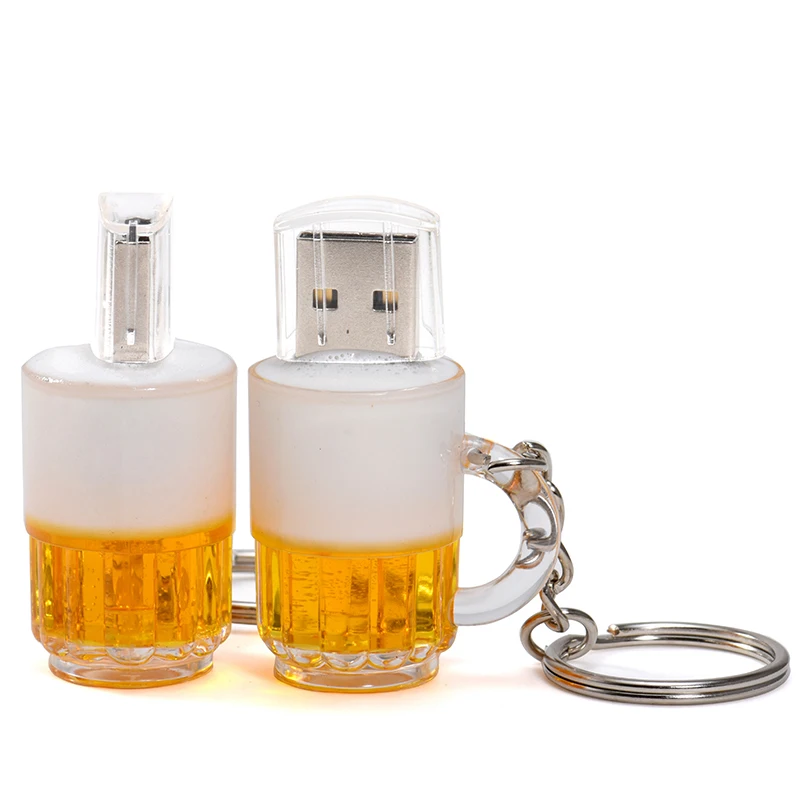 Beer Mug Model Pen Drive With Key Chain USB Flash Drives Plastic Real Capacity Memory Stick 64GB/32GB/16GB/8GB U Disk Pendrive