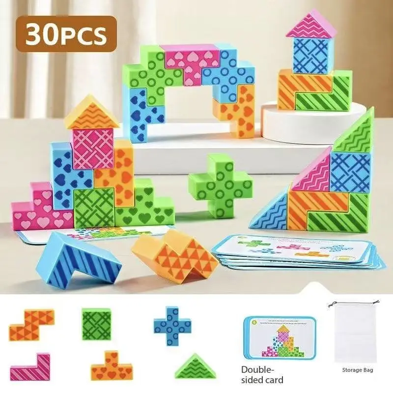 

STEM 3D Logic Puzzle Building Toys, Brain Games Math Manipulatives, Montessori Pattern Blocks for Parent-child interaction Gifts