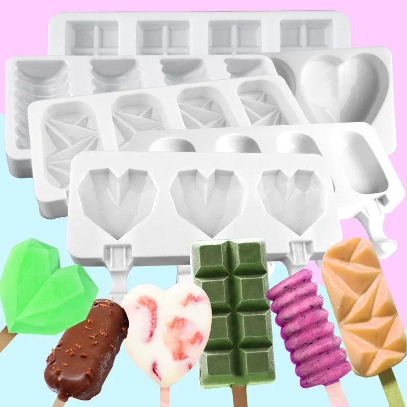 Cross-Border HomemadeDIYIce Cream Popsicle Mold4Square Spiral Ice Cream Chocolate Silicone Cake Mold