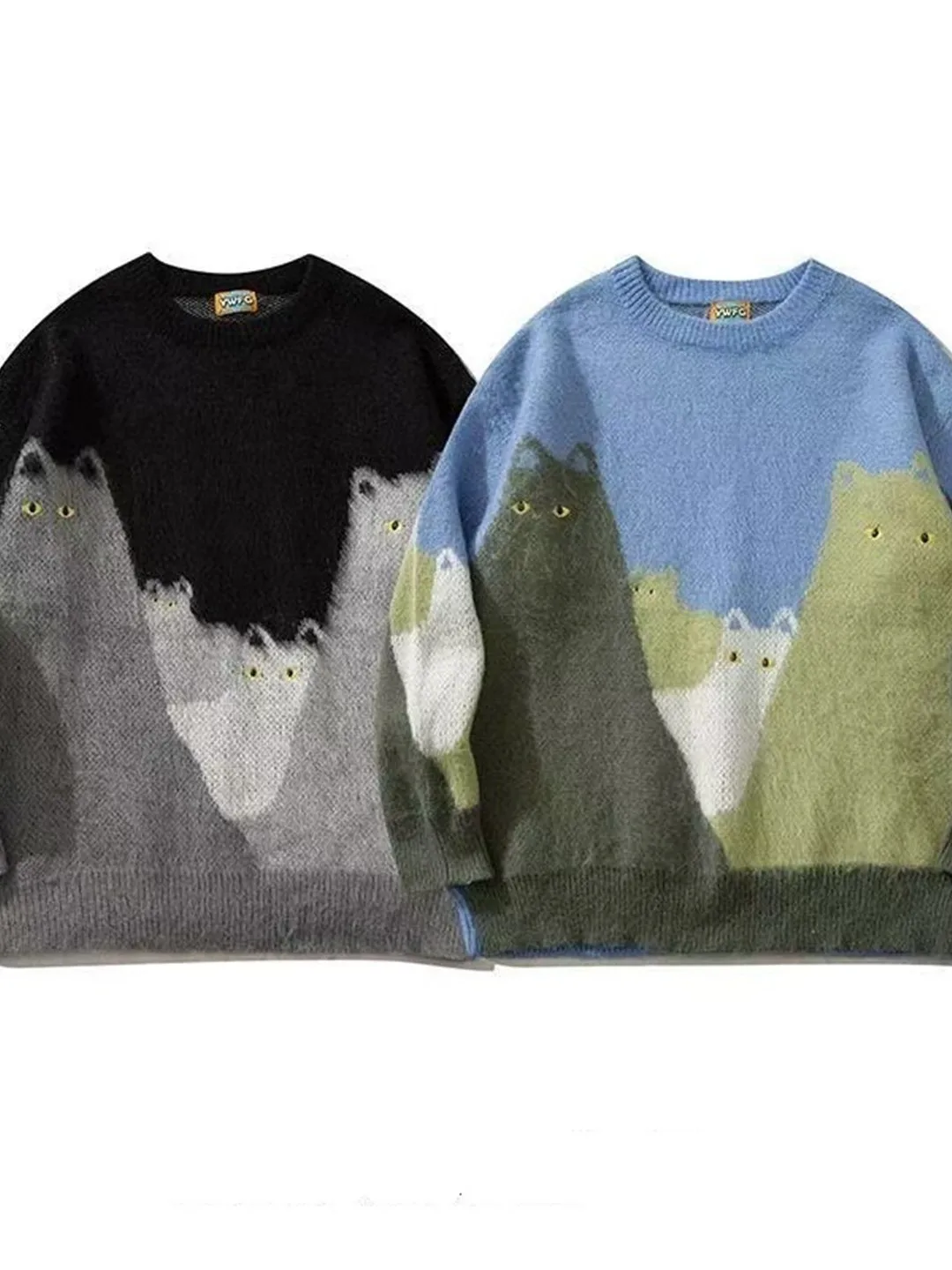 

Свободный крой круглый вязаный свитер с мультяшным узором для мужчин, повседневный универсальный удобный дышащий теплый топ для пар