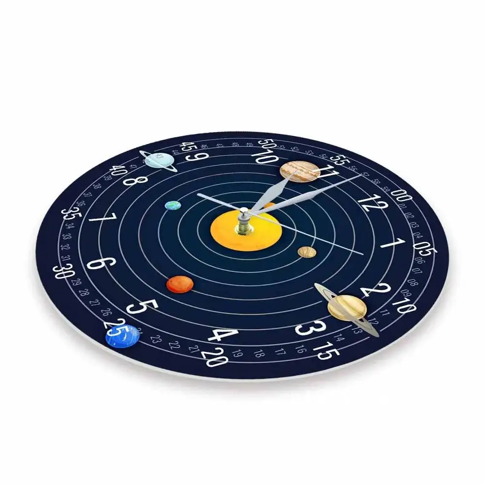 

Solar System Silent Non Ticking Wall Clock Kids Bedroom Decor Galaxy Home Space Nursery Timepieces Artwork Educational For Watch