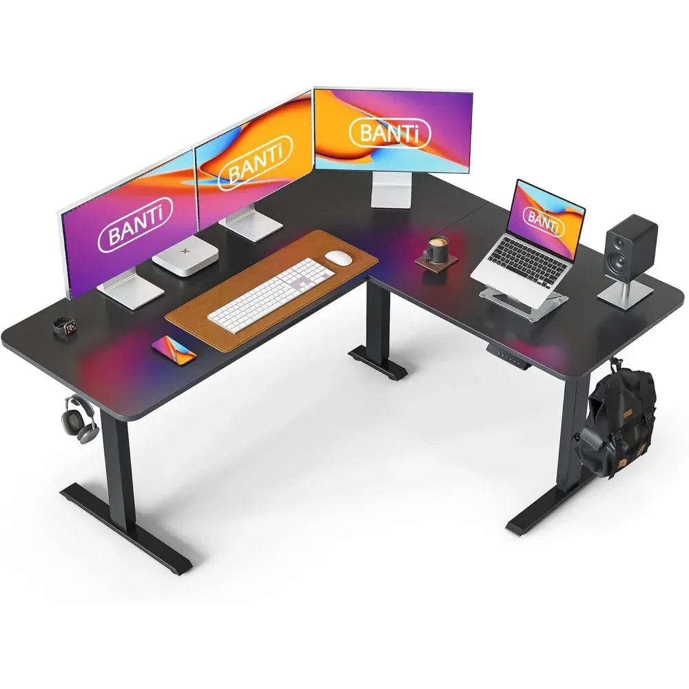 

63" L Shaped Computer Desk Height Adjustable, Electric Stand Up Corner Desk, Sit Stand Home Office Desk with Memory Preset