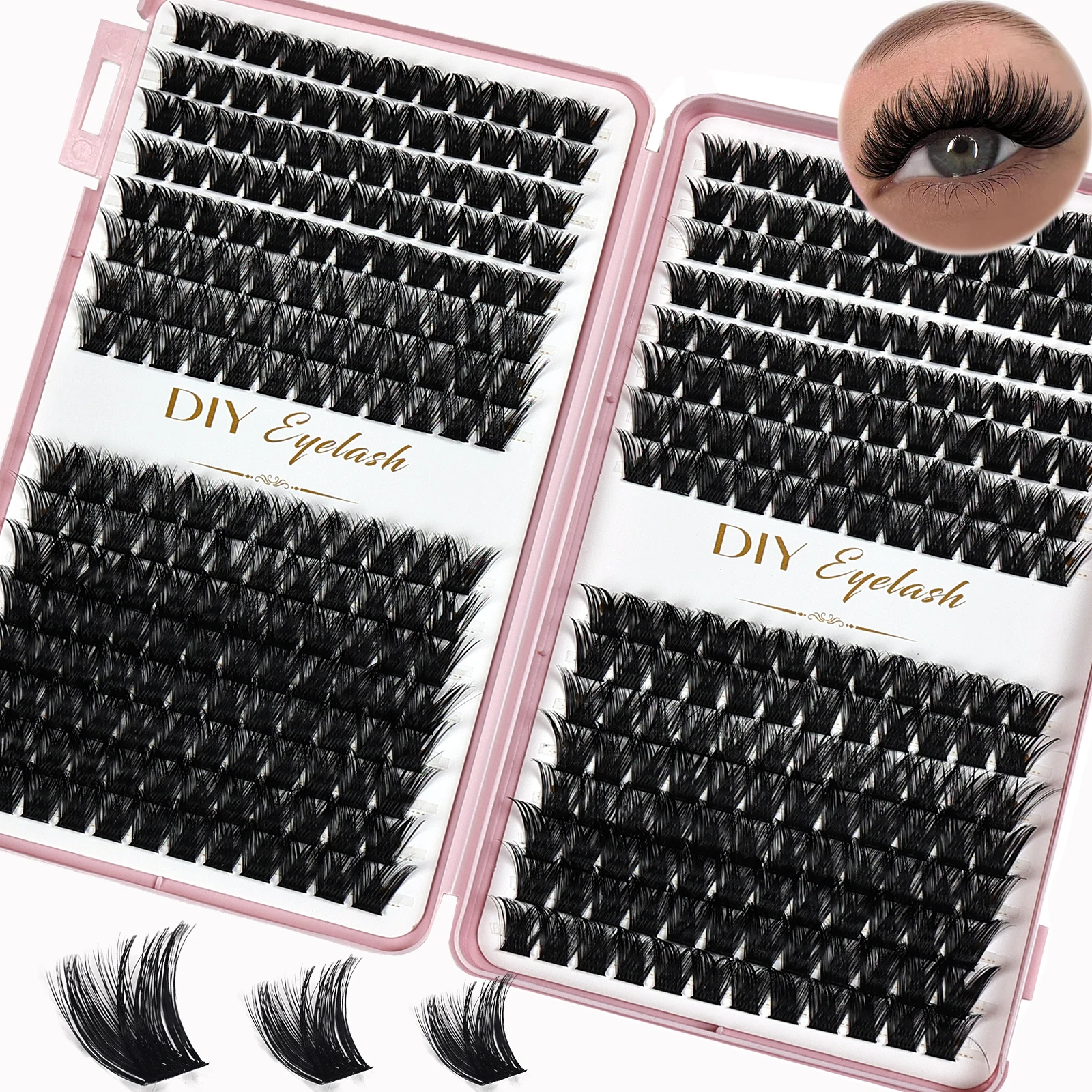 384 Stück Einzelwimpern 10-14mm Cluster-Wimpern Natürlicher Look Gemischtes Set DIY Wimpernverlängerungen Volumen-Cluster für Wimpern – Detail 1