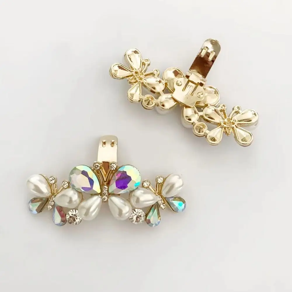 مشابك أحذية لؤلؤية لامعة بأحجار الراين قابلة للإزالة بإبزيم ساحر كريستالي لتزيين أحذية العروس لحفلات الزفاف #4