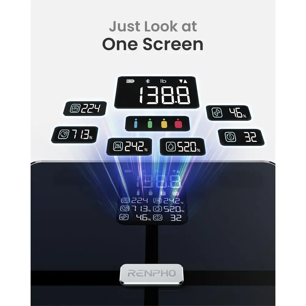 FirmHome StoreBluetooth Smart Scale With BMI, Body Fat, Muscle Mass, 13 Health Metrics, Large Display, App Support, Black