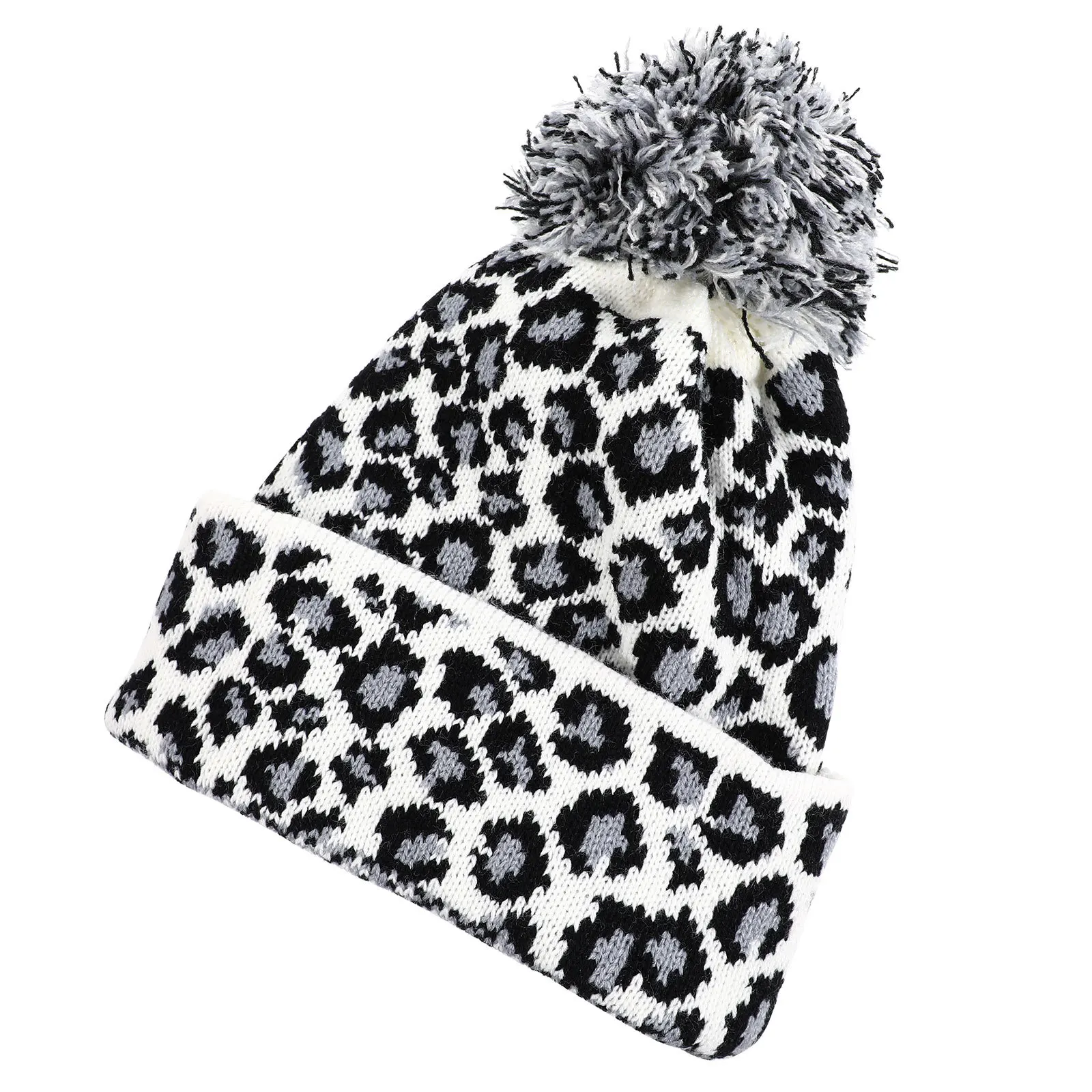

Women's Winter Knitting Wool Hat Leopard Pattern Warm Beanie Soft Non-Shedding Skin-Friendly Hat for Outdoor Christmas Party