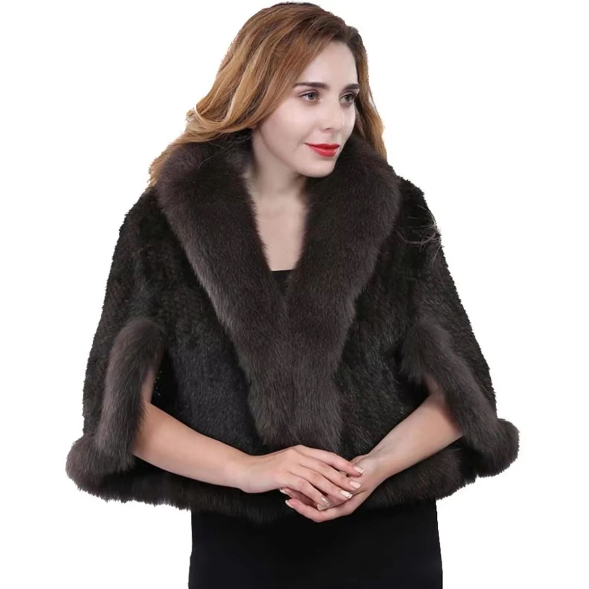 Genuine Leather Mink Fur Shawl With Fox Fur Collar Women's Genuine Leather Fur Shawl 2026 New Arrival Women's Shawl