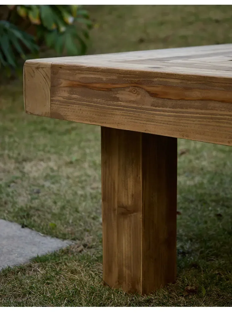 X18 Tavolino basso da balcone quadrato in legno massello per riscaldamento domestico, tavolino da caffè retrò a vento