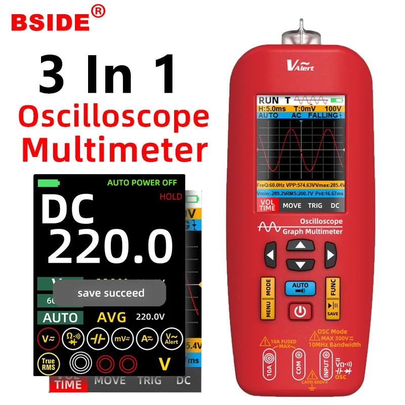 

BSIDE O1 Handheld Digital Oscilloscope Multimeter Professional Tester Waveform Real-time sampling rate 48MSa/s 10Mhz 2.8" screen