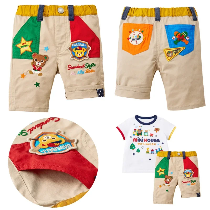 Pants Loose, Cotton, Fashion Children's Clothing Summer New Boy Badge Five-Star Bear Shorts Five-Point Pants Japan