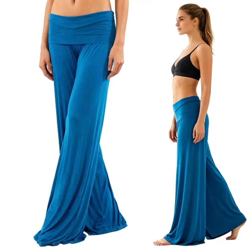 

Summer Women Yoga Pants Pleated Elastic Mid-Waist Casual Wide Leg Trousers Pure Color Stretchy Yoga Pants Work