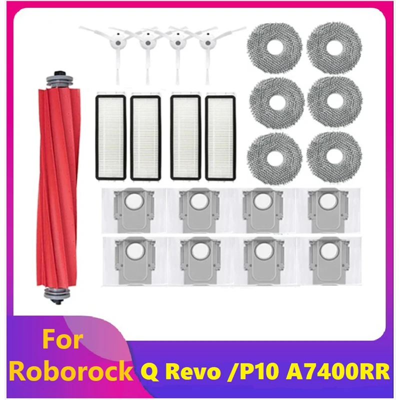 23PCS Replacement Parts For Roborock Q Revo /Roborock P10 A7400RR Robot Vacuum Cleaner Main Side Brush Dust Bags Mop Pad